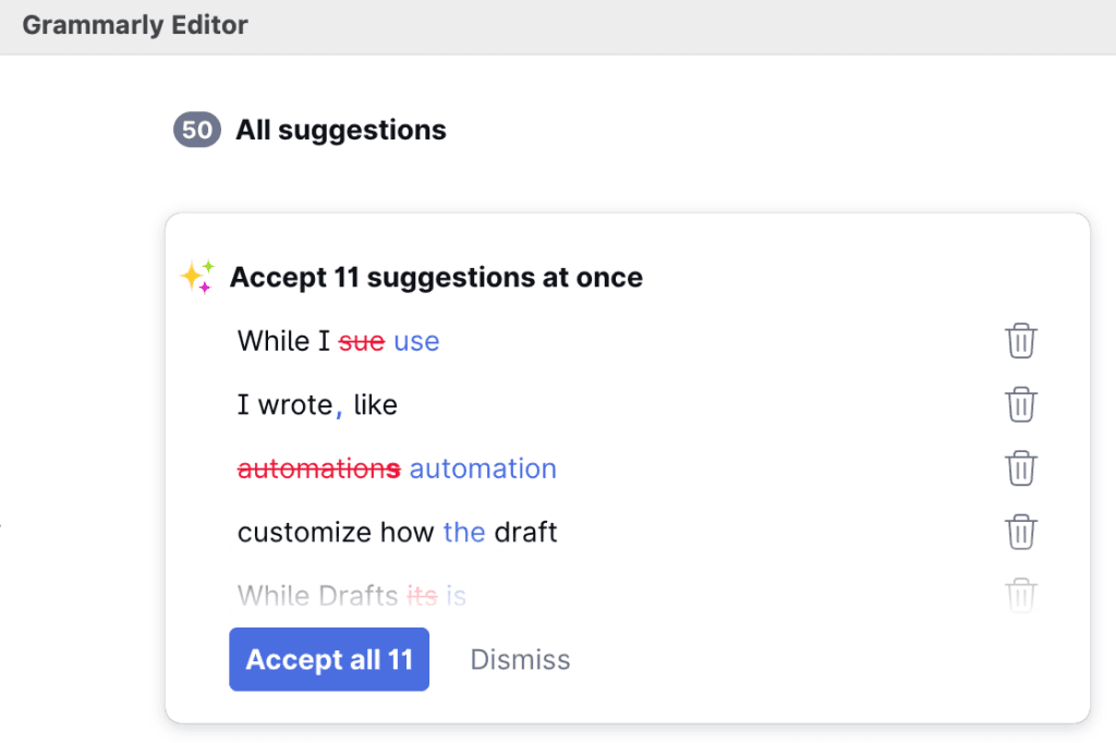 Bulk Suggestions On Grammarly