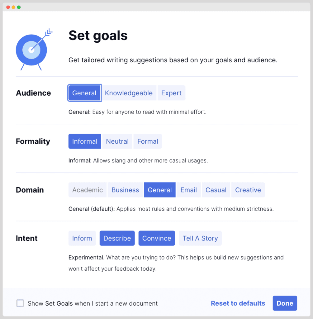 Grammarly Writing Goals