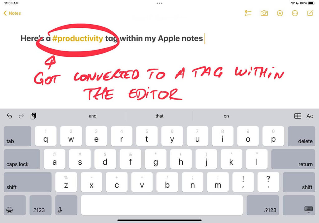 How to add a tag in Apple Notes