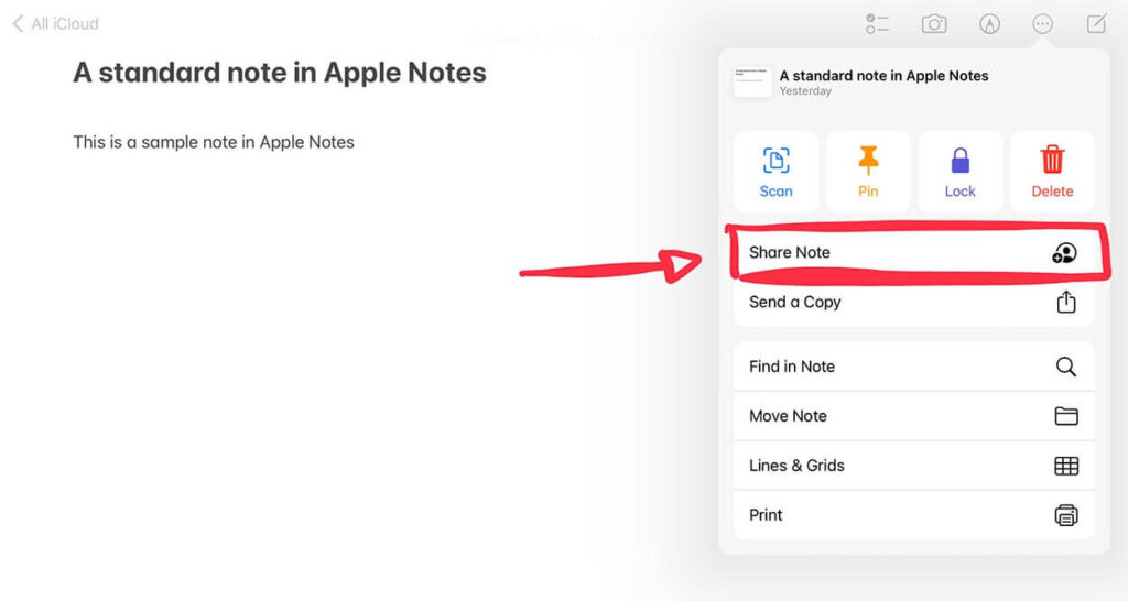 How to share a note with Apple Notes