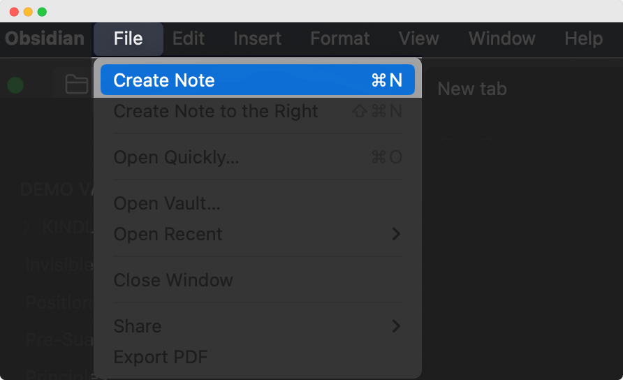 How to create a new note in Obsidian