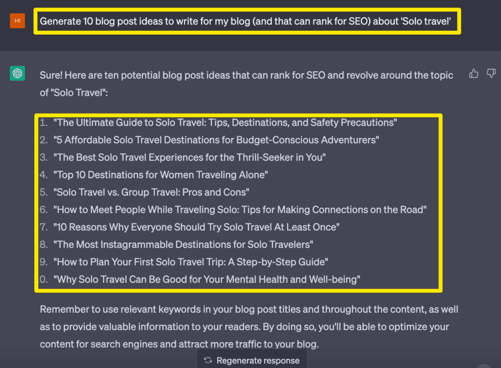 Generate blog post ideas with ChatGPT