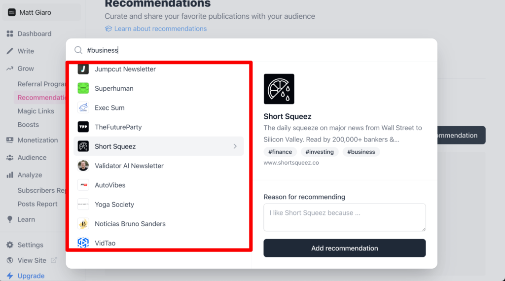 Beehiiv recommendations feature review