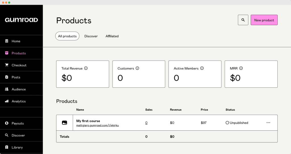 Gumroad vs. Teachable: Gumroad has a cleaner user interface