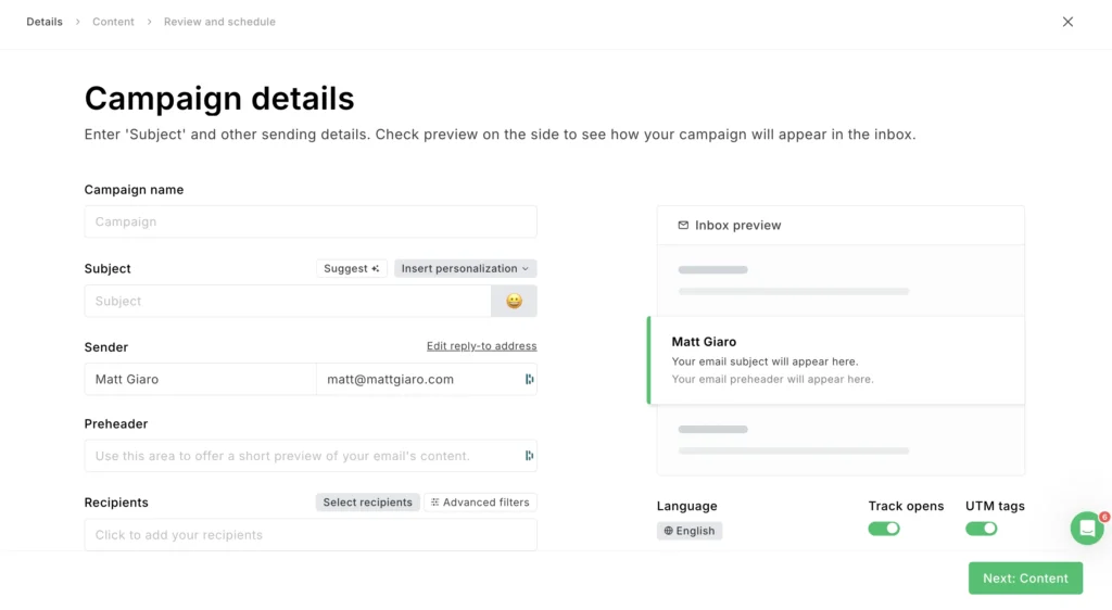 Mailerlite email editor