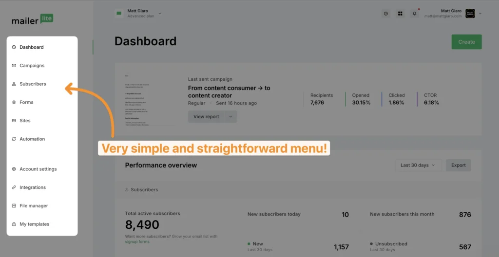 MailerLite review (user interface screenshot)