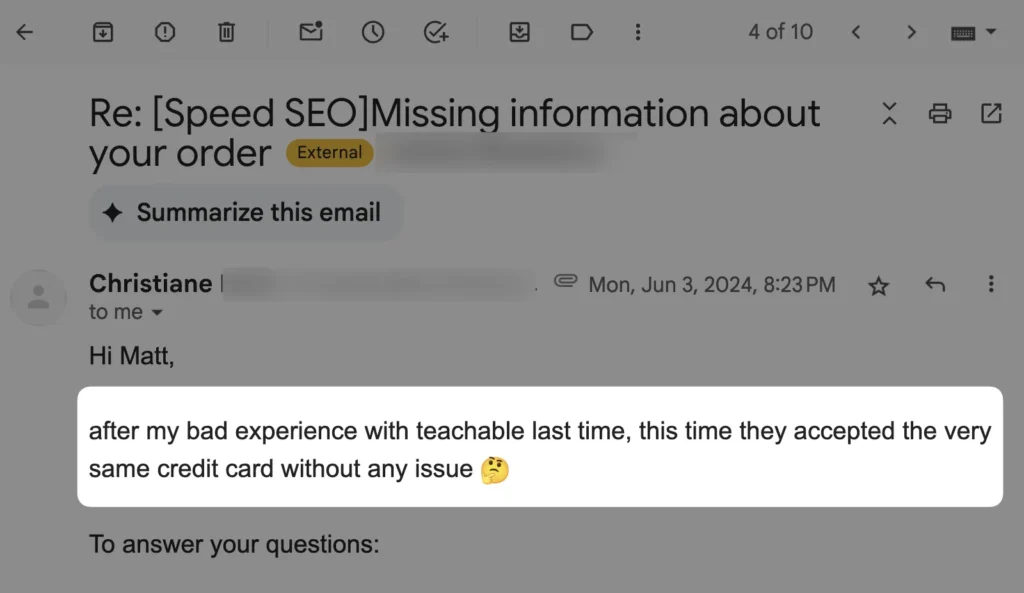 customer complaining about teachable