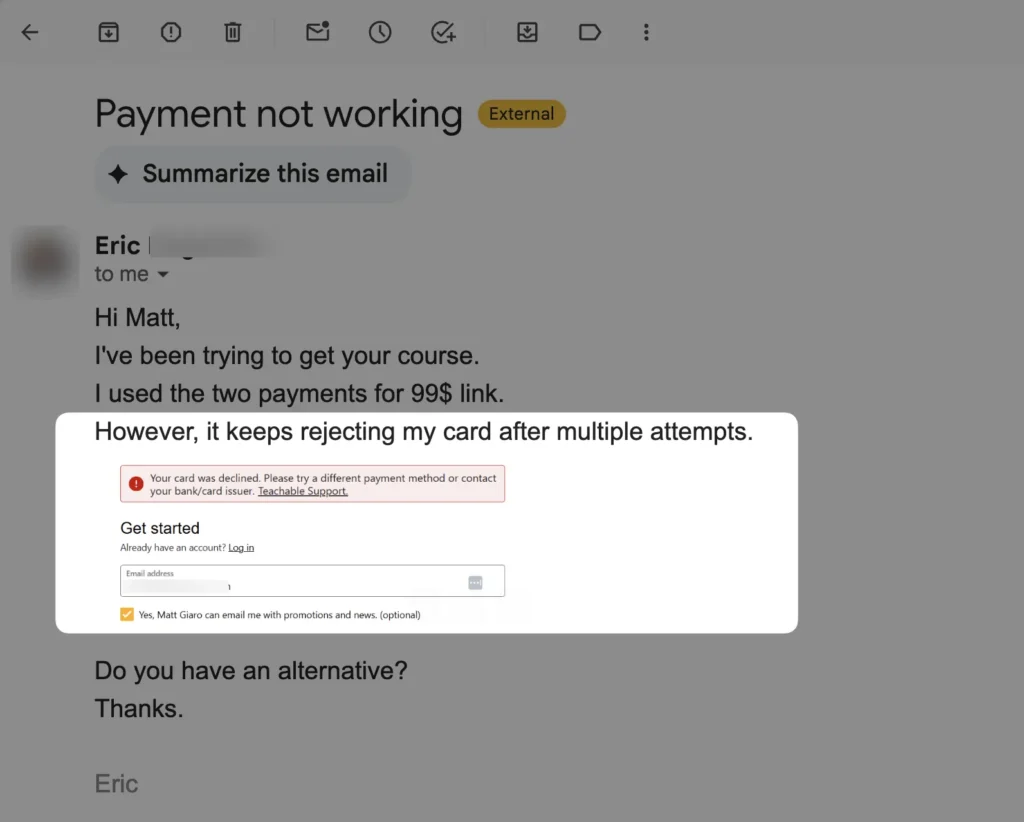 payments not working in teachable